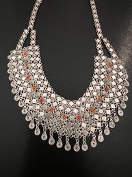 Collar Necklace With Coral Row, Sterling Silver STUNNING